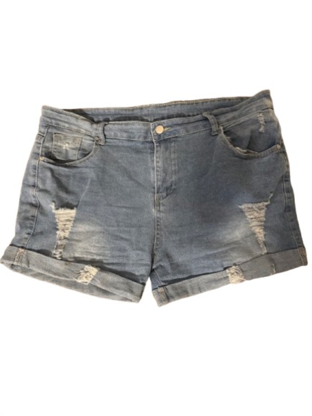 Women's Distressed Rolled-Hem Denim Shorts - Light Blue- Size XXL